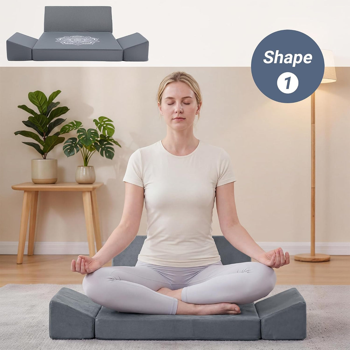 Large Meditation Cushion Foam Meditation Pillows for Sitting on Floor, Yoga Pillow for Adult, Meditation Mat with 2 Knee Cushions and Hip Support-3 Shapes for Different People