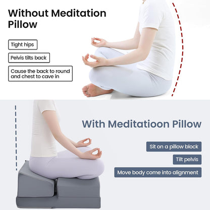 Large Meditation Cushion Foam Meditation Pillows for Sitting on Floor, Yoga Pillow for Adult, Meditation Mat with 2 Knee Cushions and Hip Support-3 Shapes for Different People