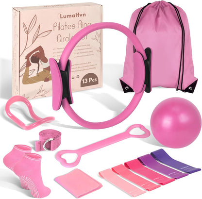 Pilates Kit for Women 13PCS, Pilates Ring Ball Resistance Bands Workout Set