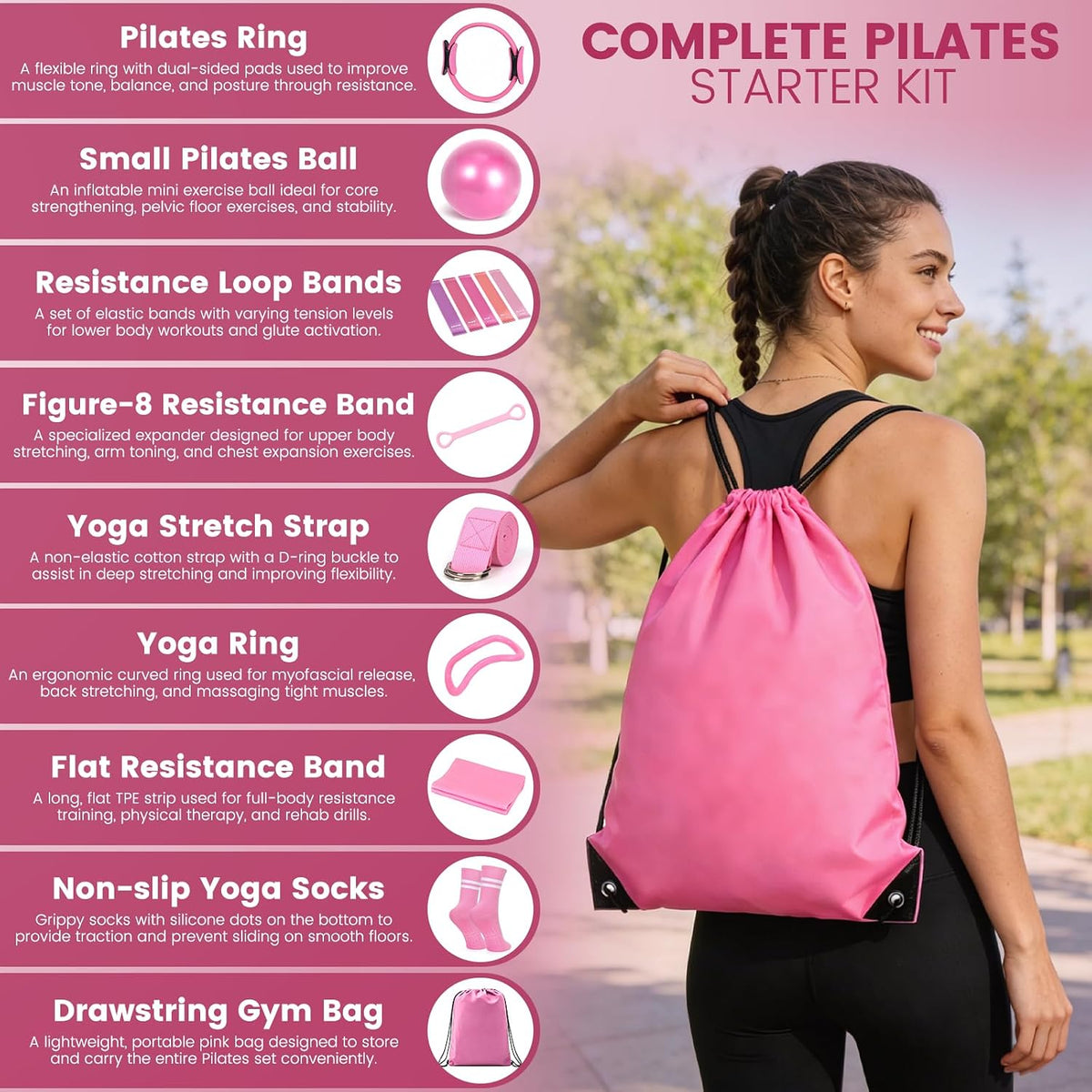 Pilates Kit for Women 13PCS, Pilates Ring Ball Resistance Bands Workout Set