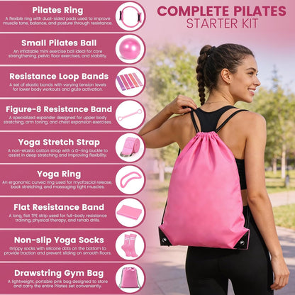 Pilates Kit for Women 13PCS, Pilates Ring Ball Resistance Bands Workout Set