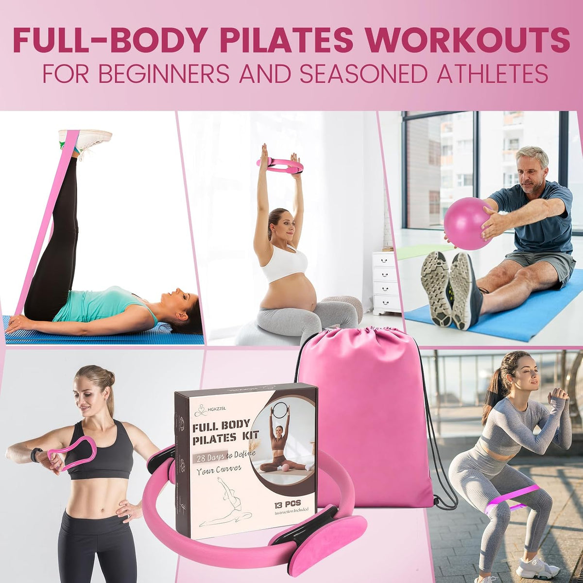 Pilates Kit for Women 13PCS, Pilates Ring Ball Resistance Bands Workout Set