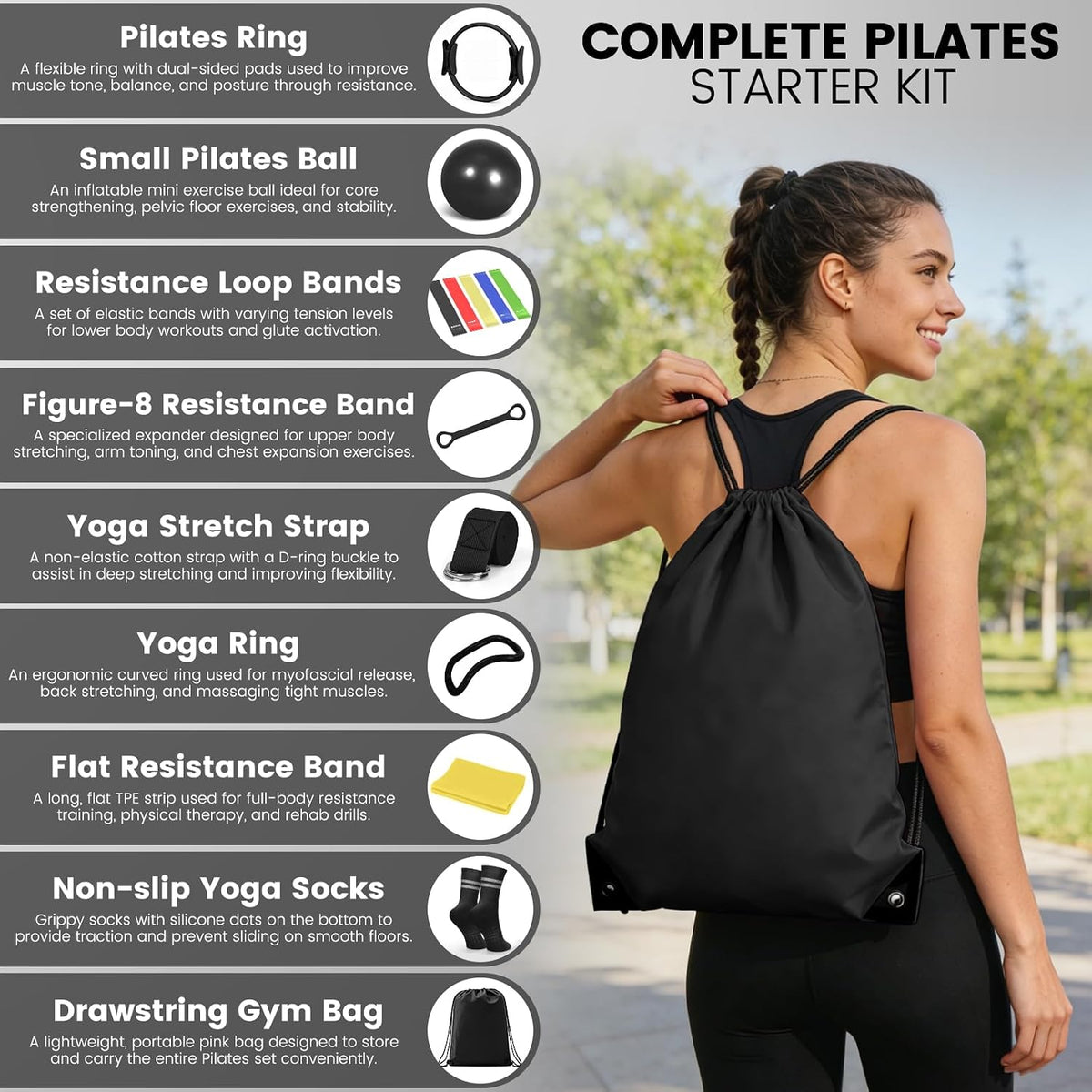 Pilates Kit for Women 13PCS, Pilates Ring Ball Resistance Bands Workout Set
