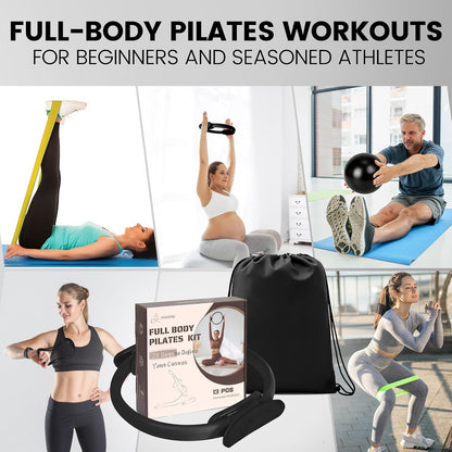 Pilates Kit for Women 13PCS, Pilates Ring Ball Resistance Bands Workout Set