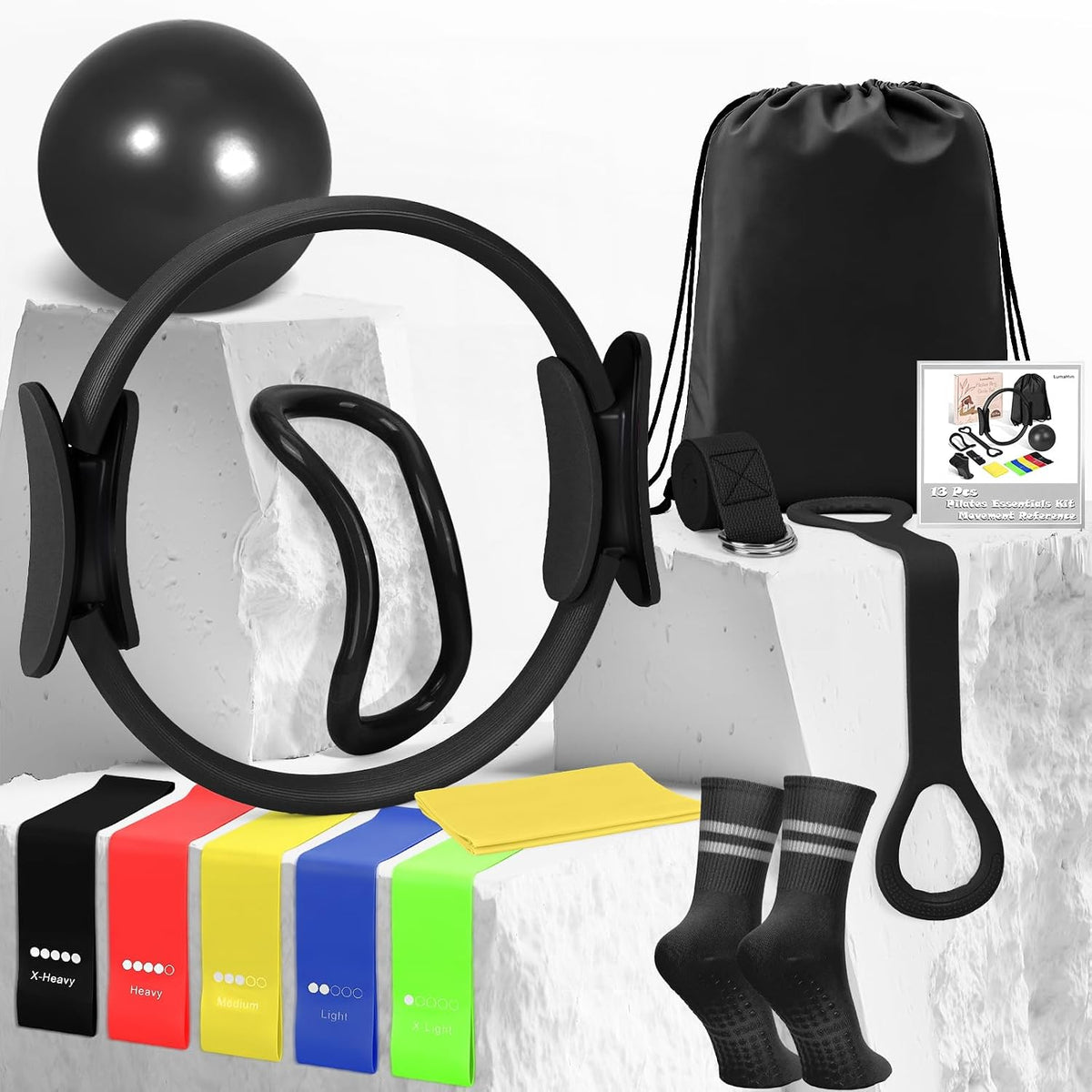 Pilates Kit for Women 13PCS, Pilates Ring Ball Resistance Bands Workout Set