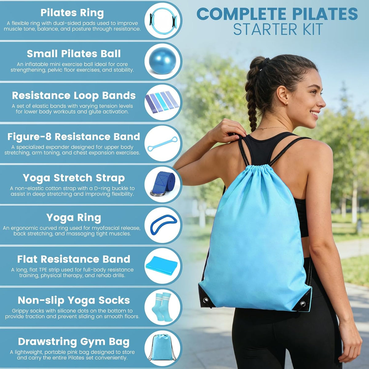 Pilates Kit for Women 13PCS, Pilates Ring Ball Resistance Bands Workout Set