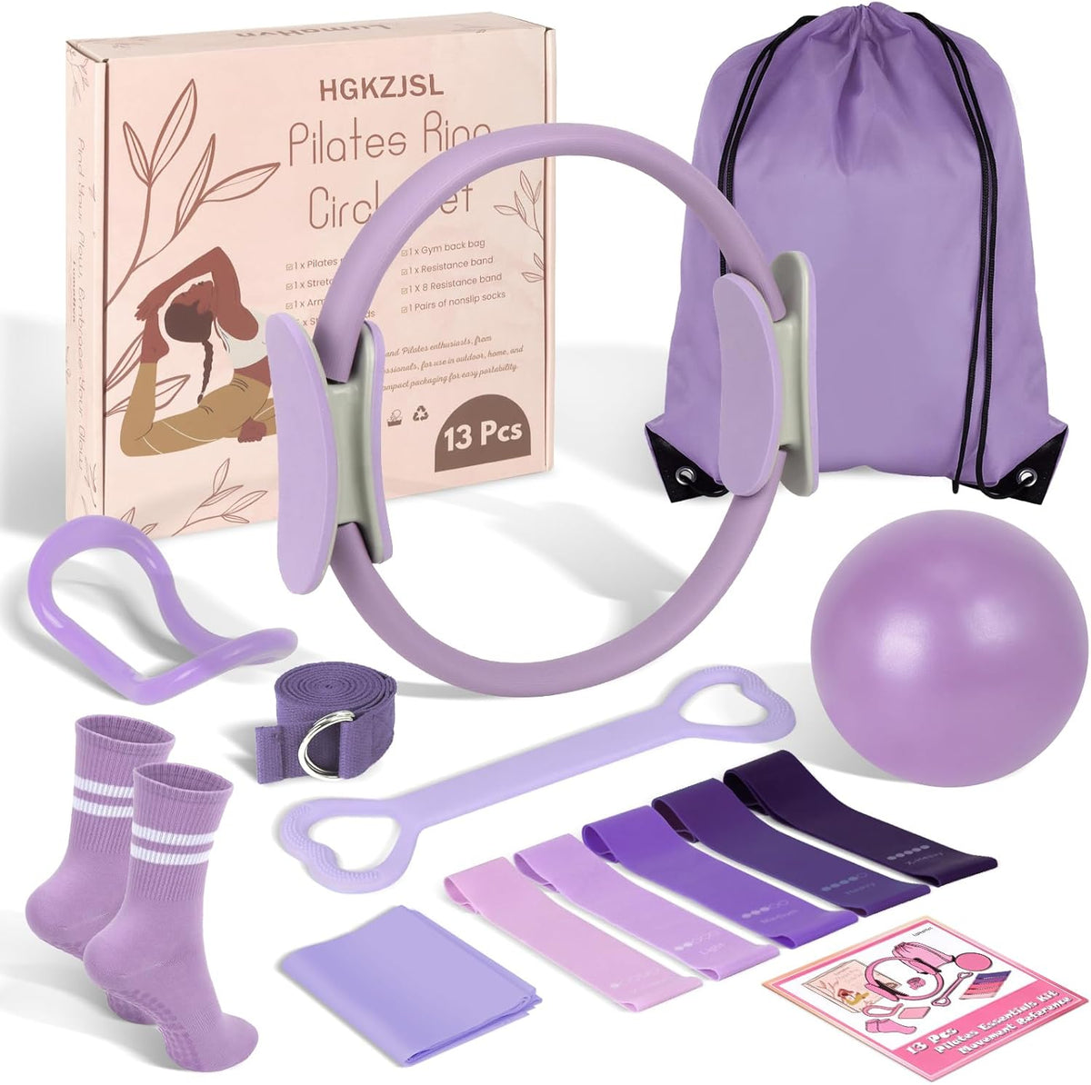 Pilates Kit for Women 13PCS, Pilates Ring Ball Resistance Bands Workout Set