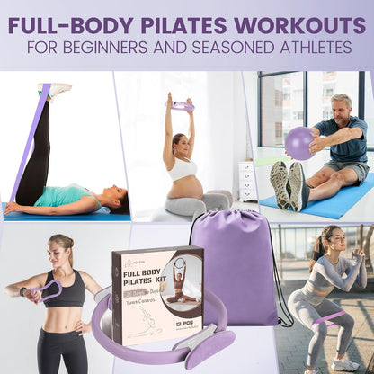 Pilates Kit for Women 13PCS, Pilates Ring Ball Resistance Bands Workout Set