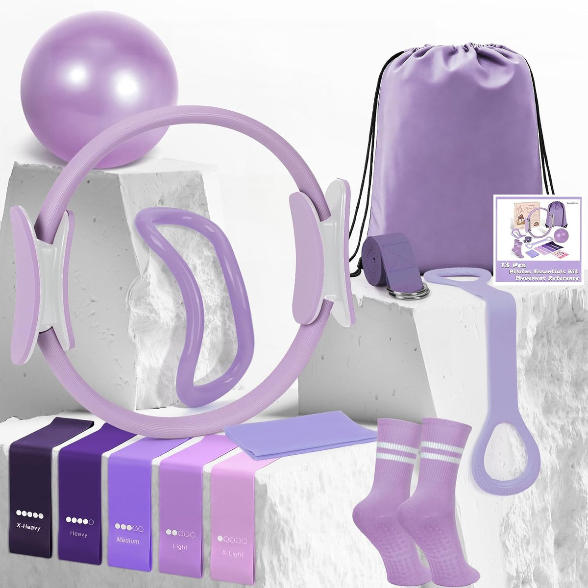Pilates Kit for Women 13PCS, Pilates Ring Ball Resistance Bands Workout Set