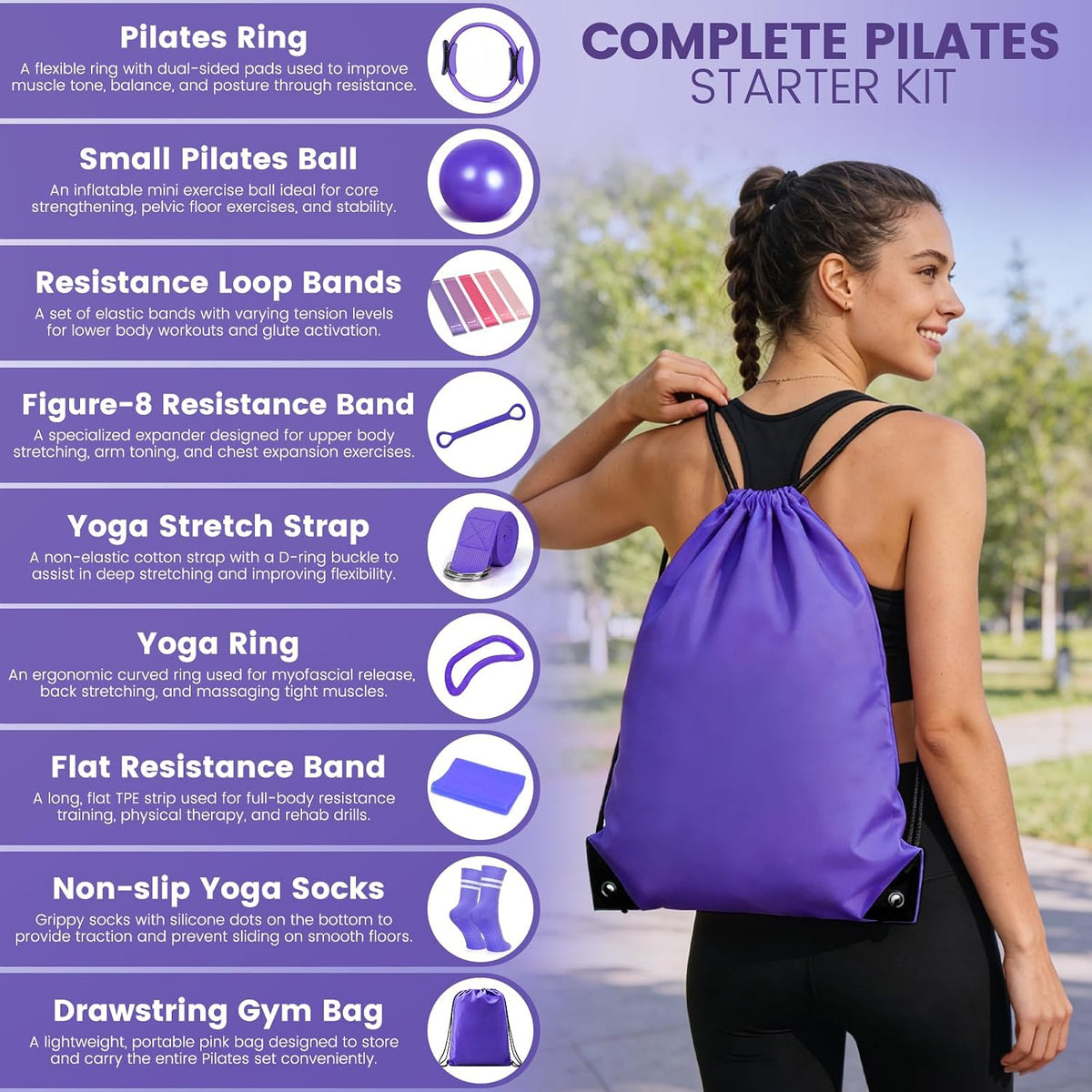 Pilates Kit for Women 13PCS, Pilates Ring Ball Resistance Bands Workout Set