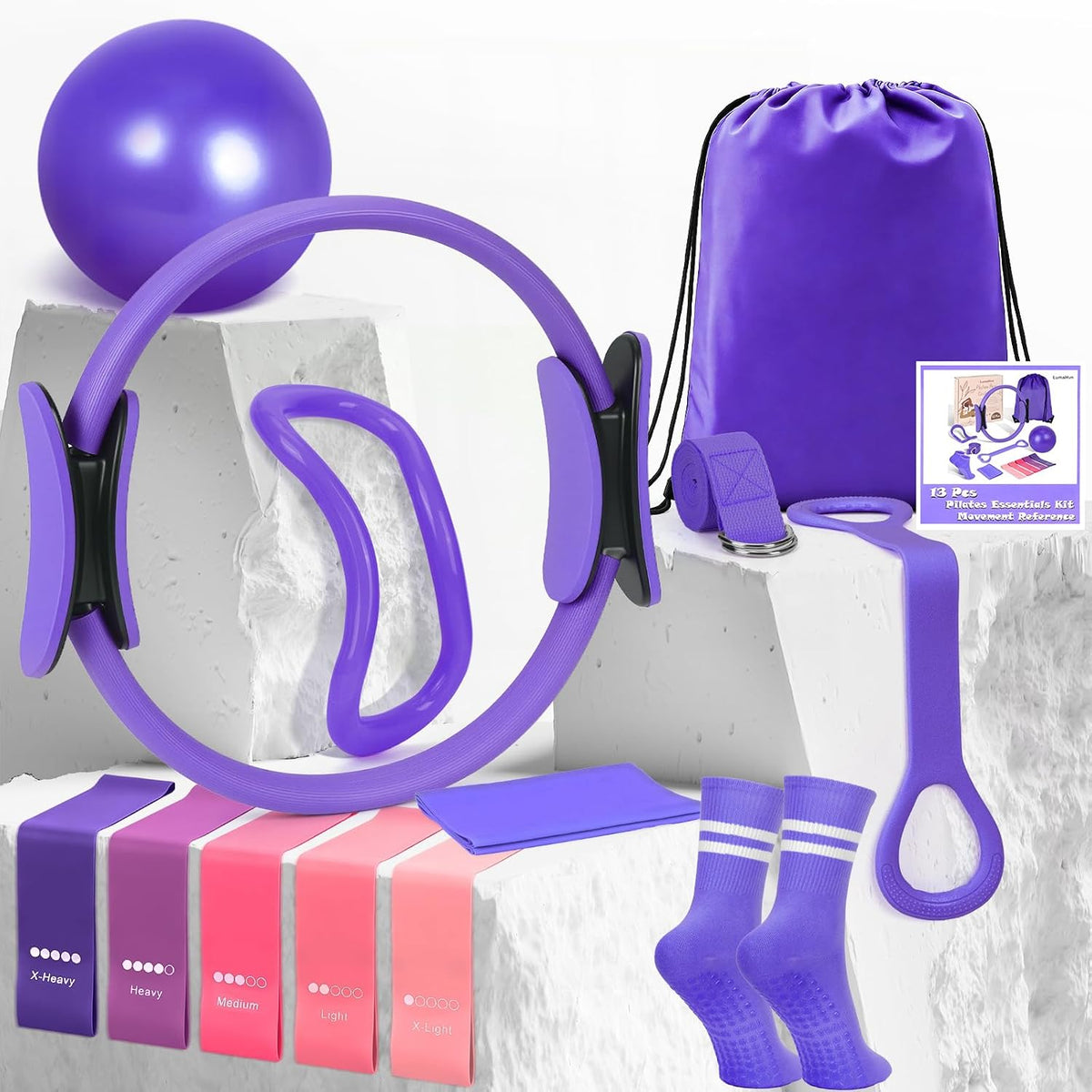 Pilates Kit for Women 13PCS, Pilates Ring Ball Resistance Bands Workout Set