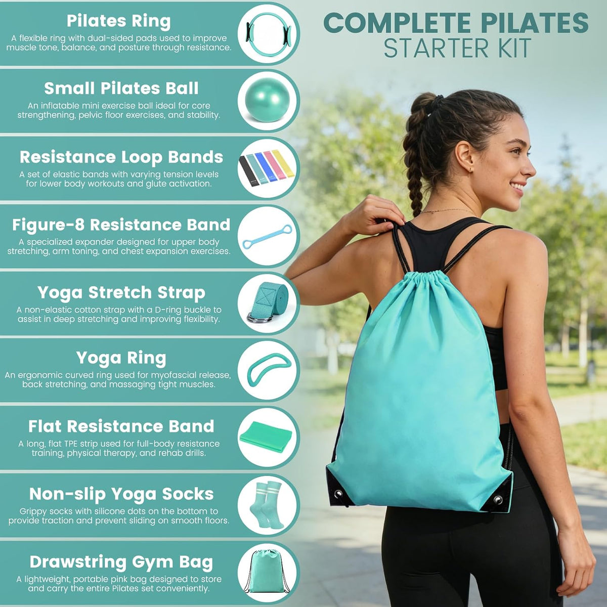 Pilates Kit for Women 13PCS, Pilates Ring Ball Resistance Bands Workout Set