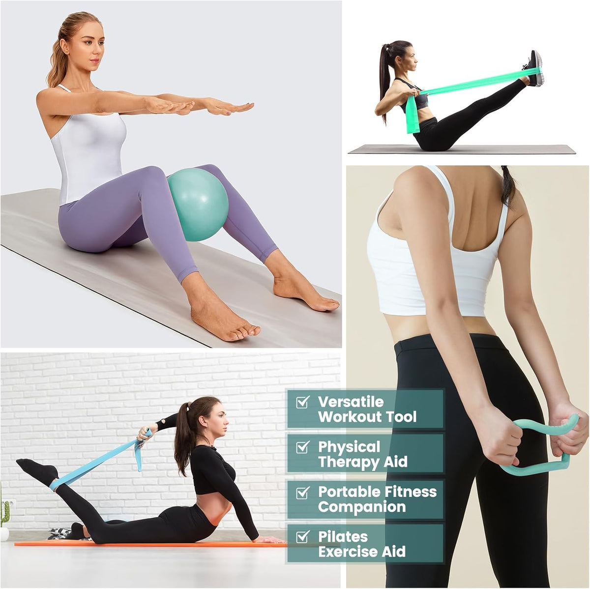 Pilates Kit for Women 13PCS, Pilates Ring Ball Resistance Bands Workout Set