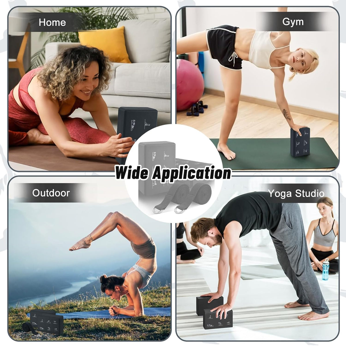 Yoga Blocks Set with Straps, High Density Yoga Bricks, Lightweight EVA Foam Pilates Block, 2 Yoga Blocks with 2 Straps for Yoga, Pilates, Fitness, Stretching and Toning