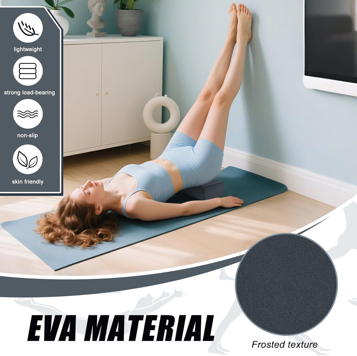 Yoga Blocks Set with Straps, High Density Yoga Bricks, Lightweight EVA Foam Pilates Block, 2 Yoga Blocks with 2 Straps for Yoga, Pilates, Fitness, Stretching and Toning