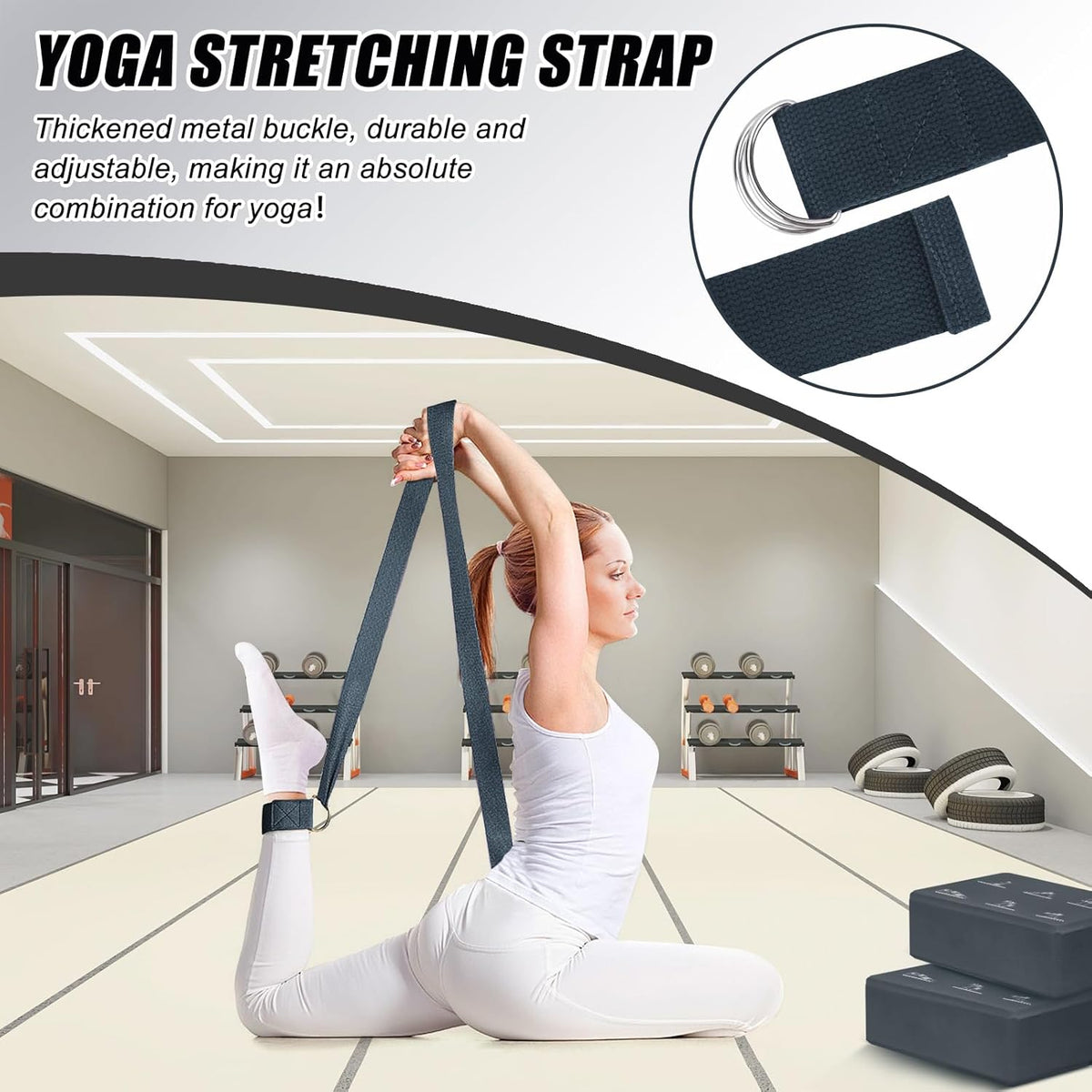 Yoga Blocks Set with Straps, High Density Yoga Bricks, Lightweight EVA Foam Pilates Block, 2 Yoga Blocks with 2 Straps for Yoga, Pilates, Fitness, Stretching and Toning