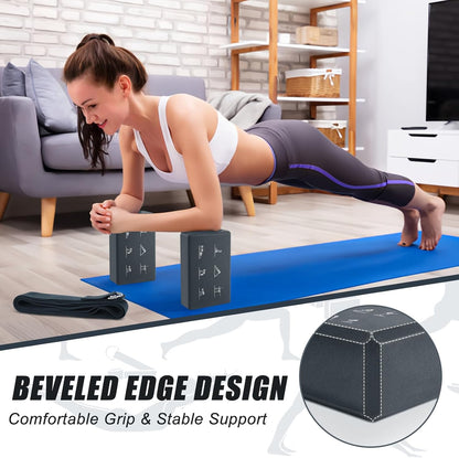 Yoga Blocks Set with Straps, High Density Yoga Bricks, Lightweight EVA Foam Pilates Block, 2 Yoga Blocks with 2 Straps for Yoga, Pilates, Fitness, Stretching and Toning