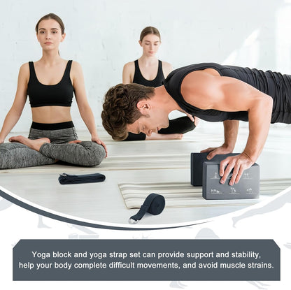 Yoga Blocks Set with Straps, High Density Yoga Bricks, Lightweight EVA Foam Pilates Block, 2 Yoga Blocks with 2 Straps for Yoga, Pilates, Fitness, Stretching and Toning