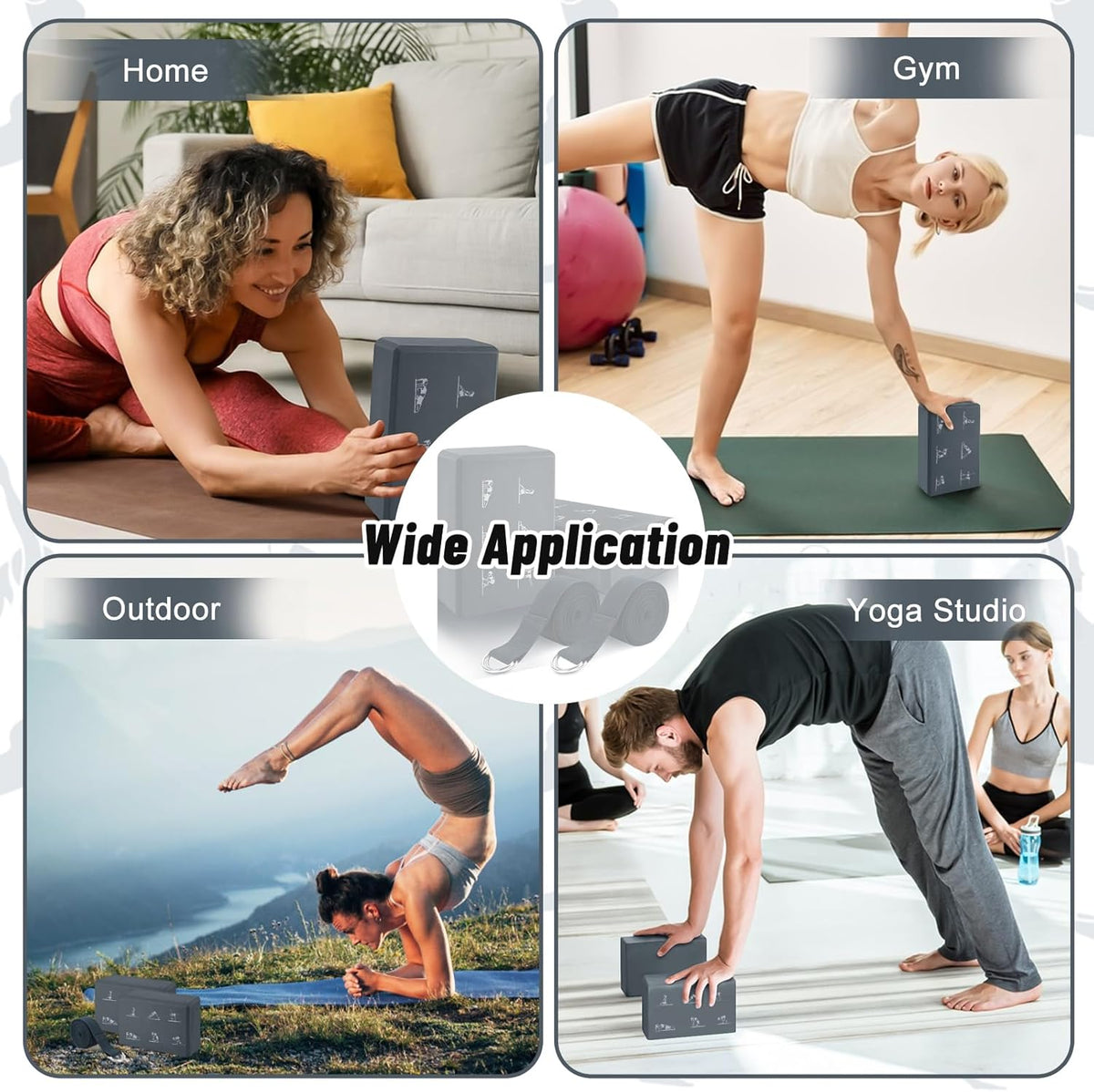 Yoga Blocks Set with Straps, High Density Yoga Bricks, Lightweight EVA Foam Pilates Block, 2 Yoga Blocks with 2 Straps for Yoga, Pilates, Fitness, Stretching and Toning