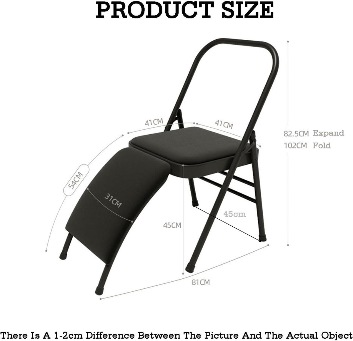 Folding Chair with Backrest,Dual Crossbeam Support,Pilates Yoga Auxiliary Chair,for Back Pain Relieving Strength Training(Color 3,45x81x82.5cm)