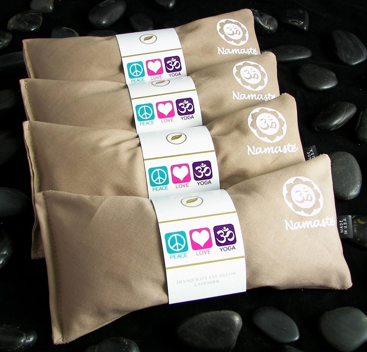 Yoga Eye Pillows - Unscented Eye Pillows - Namaste Hot Cold for Stress, Meditation, Spa, Relaxation Gifts - Made in USA Set of 4 - Tan Cotton