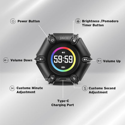 Smart FILP Pomodoro Timer 3/5/10/25/30/60min Preset, Silent & Sound Alarm