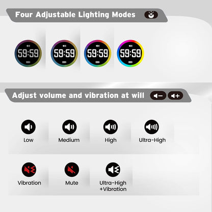 Smart FILP Pomodoro Timer 3/5/10/25/30/60min Preset, Silent & Sound Alarm