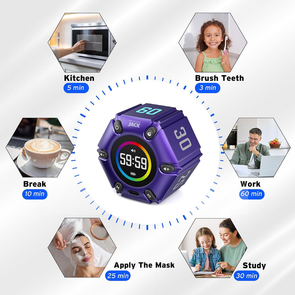 Smart FILP Pomodoro Timer 3/5/10/25/30/60min Preset, Silent & Sound Alarm