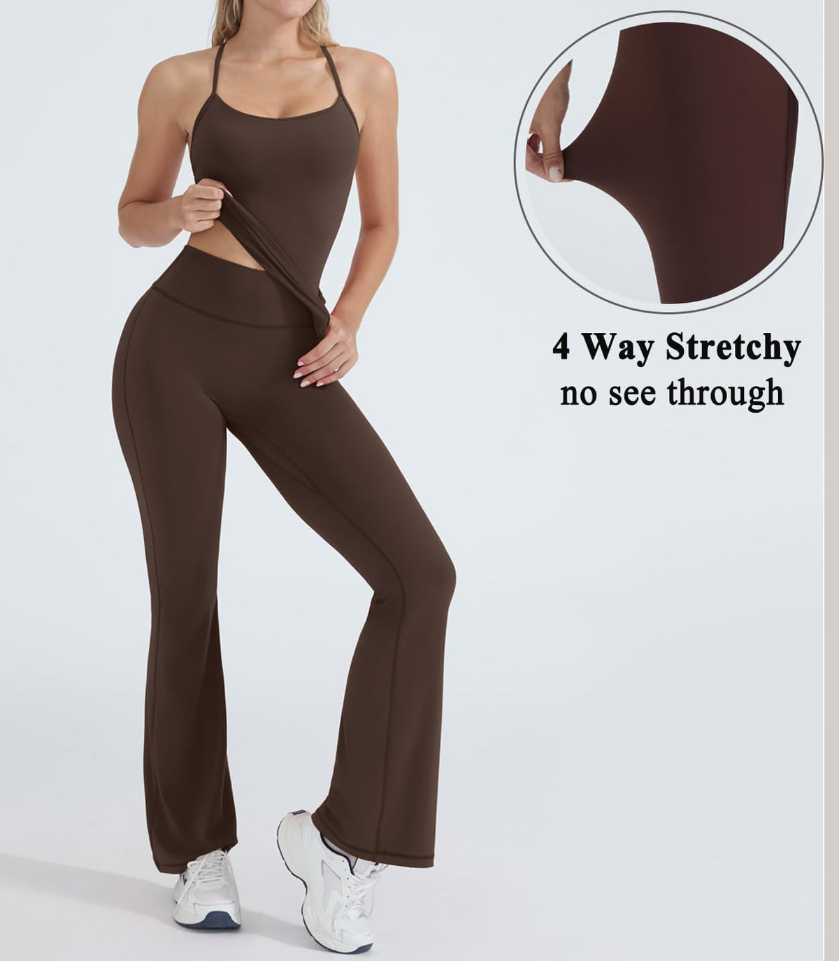 Women's 2 Piece Workout Sets Padded Tank Tops Flare Pilates Outfits | High Waisted Flare Leggings Workout Sets, Cute Strappy Open Back Workout Tops with Built in Bra, Booty Leggings Gym Outfits