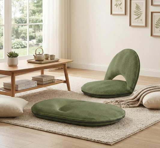Foldable Floor Chair with Back Support, Tatami Style Floor Lounger for Bedroom, Bay Window, Balcony, Living Room, or Bedside – Single Seat with Backrest Cushion