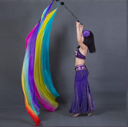 KIKIGOAL 2pcs 2.5x0.9M/98.43"x35.43" Multi-Color Dance Silk Veil Poi