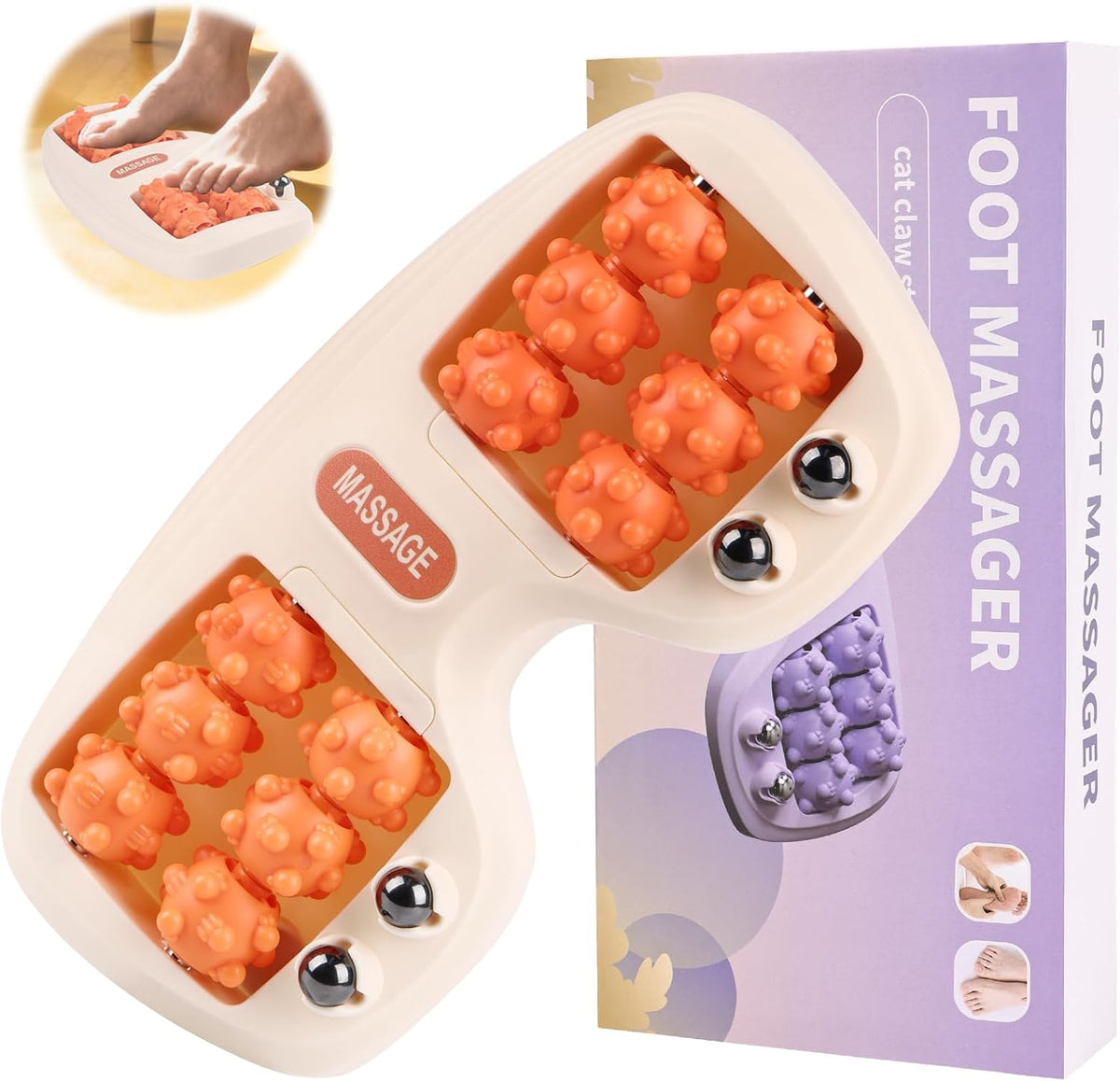 Double Foot Massage Roller for Plantar Fasciitis, Portable Dual Foot Roller Tool for Home Use(Purple)