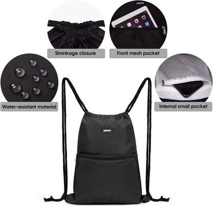 Drawstring Backpack, Gym Sackpack for Sports (Black)