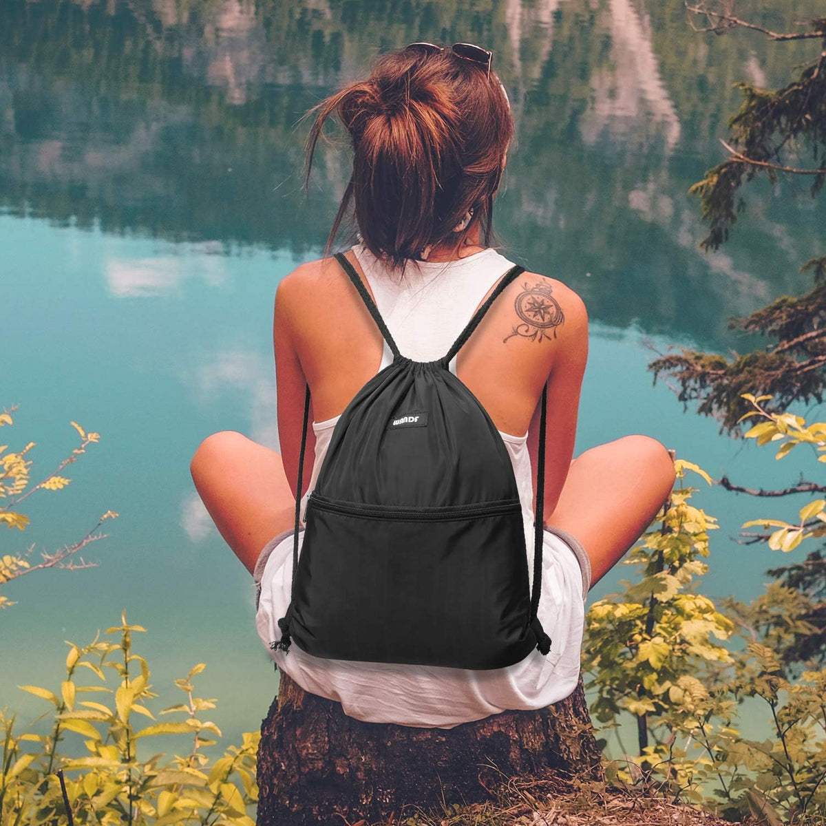 Drawstring Backpack, Gym Sackpack for Sports (Black)