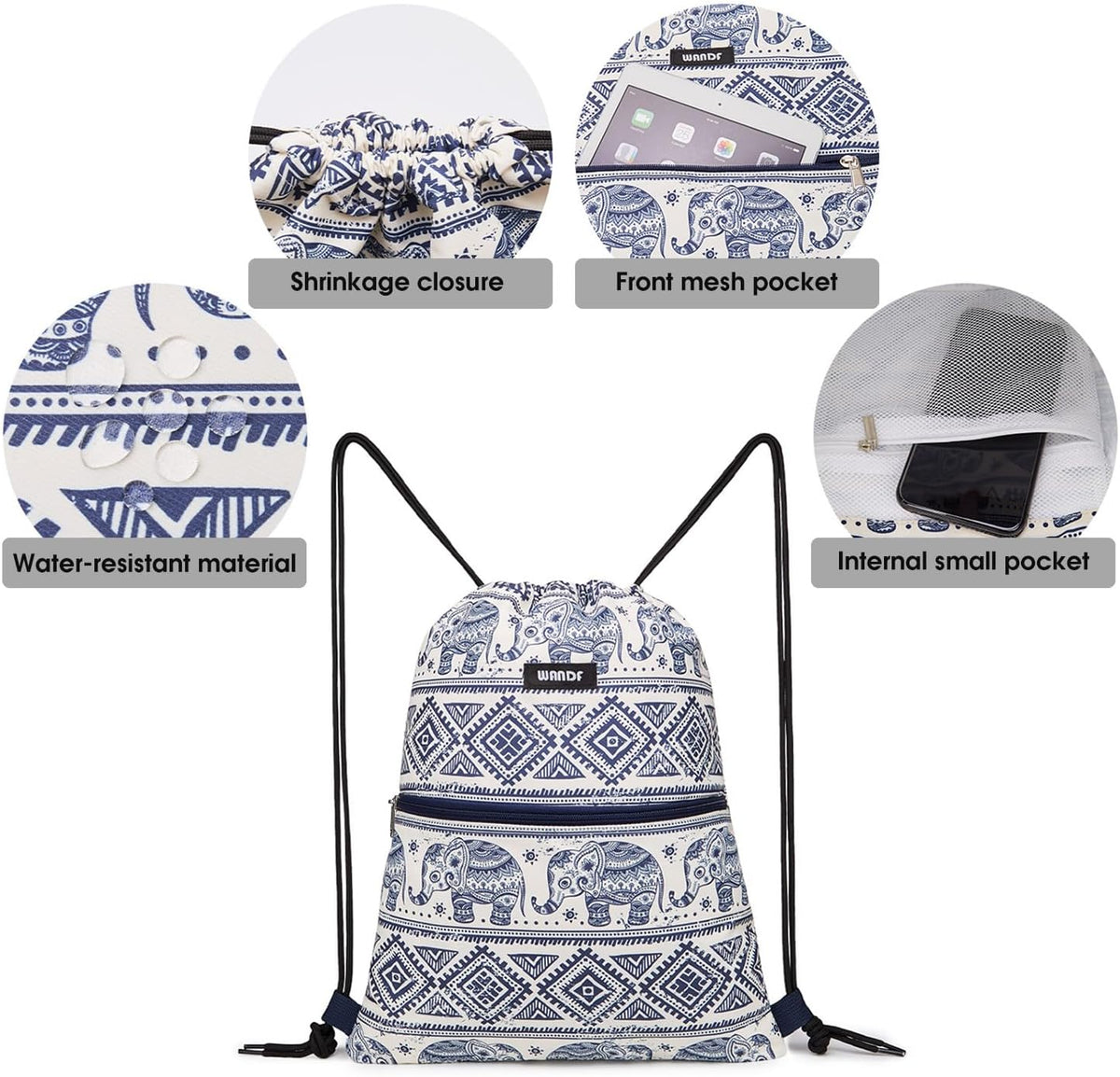 Drawstring Backpack, Gym Sackpack for Sports (Black)
