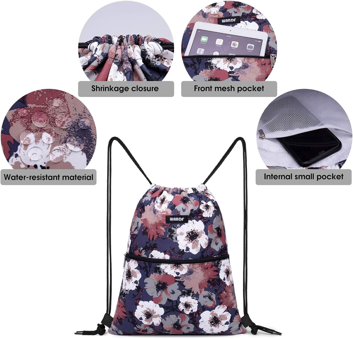Drawstring Backpack, Gym Sackpack for Sports (Black)