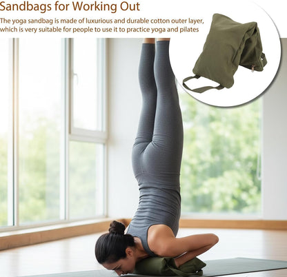 Sandbags for Working Out, Green Yoga Sand Bag for Weight Training with Double Handle, Adjustable Fillable Yoga Canvas Sandbags for Adding Weight and Support