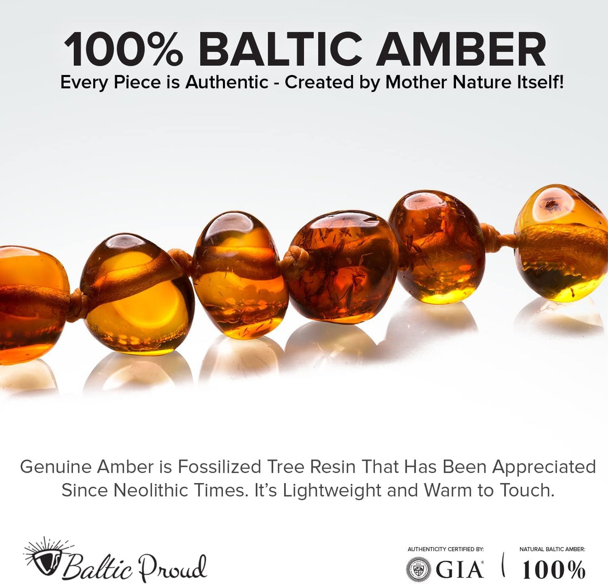 Baltic Amber Necklace (Unisex Cognac 12.5”) Certified Premium Amber