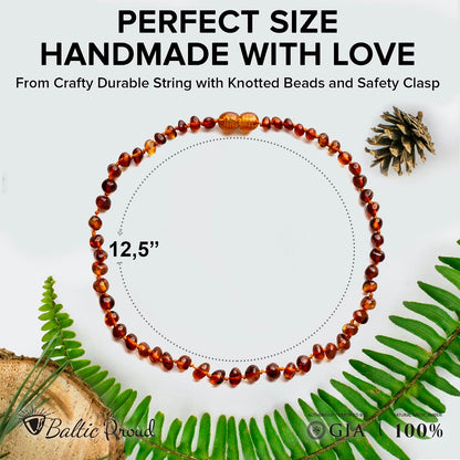 Baltic Amber Necklace (Unisex Cognac 12.5”) Certified Premium Amber