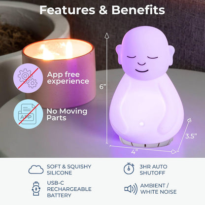 'Original Breathing Buddha' Guided Visual Meditation | 3 Modes to Slow Your Breathing & Calm Your Mind | Stress & Anxiety Relief | Wellness Gift | Adults, Kids, Classrooms | USB Rechargeable
