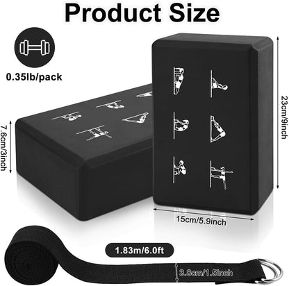 2 Yoga Block and 2 Yoga Strap Set,Non-slip EVA Foam Blocks, High Density Yoga Bricks with 6ft Strap, Supportive Latex-Free Yoga Block Accessories for Pilates