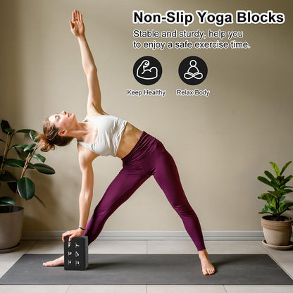 2 Yoga Block and 2 Yoga Strap Set,Non-slip EVA Foam Blocks, High Density Yoga Bricks with 6ft Strap, Supportive Latex-Free Yoga Block Accessories for Pilates