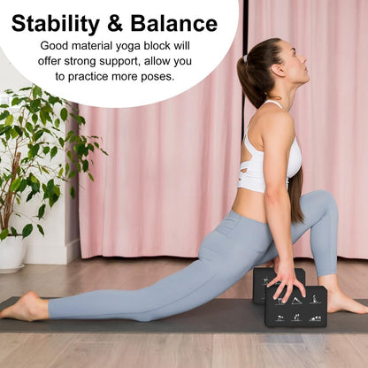 2 Yoga Block and 2 Yoga Strap Set,Non-slip EVA Foam Blocks, High Density Yoga Bricks with 6ft Strap, Supportive Latex-Free Yoga Block Accessories for Pilates