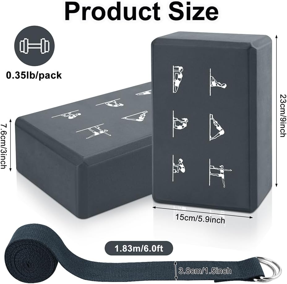 2 Yoga Block and 2 Yoga Strap Set,Non-slip EVA Foam Blocks, High Density Yoga Bricks with 6ft Strap, Supportive Latex-Free Yoga Block Accessories for Pilates