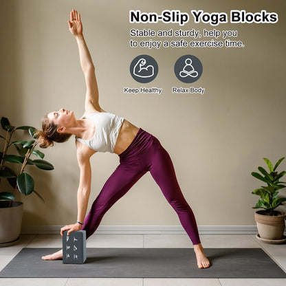 2 Yoga Block and 2 Yoga Strap Set,Non-slip EVA Foam Blocks, High Density Yoga Bricks with 6ft Strap, Supportive Latex-Free Yoga Block Accessories for Pilates