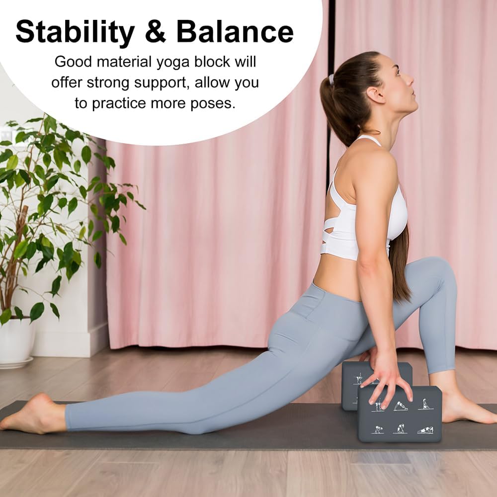 2 Yoga Block and 2 Yoga Strap Set,Non-slip EVA Foam Blocks, High Density Yoga Bricks with 6ft Strap, Supportive Latex-Free Yoga Block Accessories for Pilates