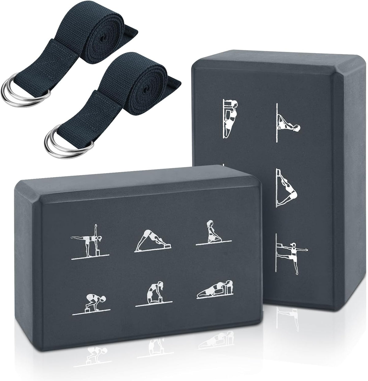 2 Yoga Block and 2 Yoga Strap Set,Non-slip EVA Foam Blocks, High Density Yoga Bricks with 6ft Strap, Supportive Latex-Free Yoga Block Accessories for Pilates