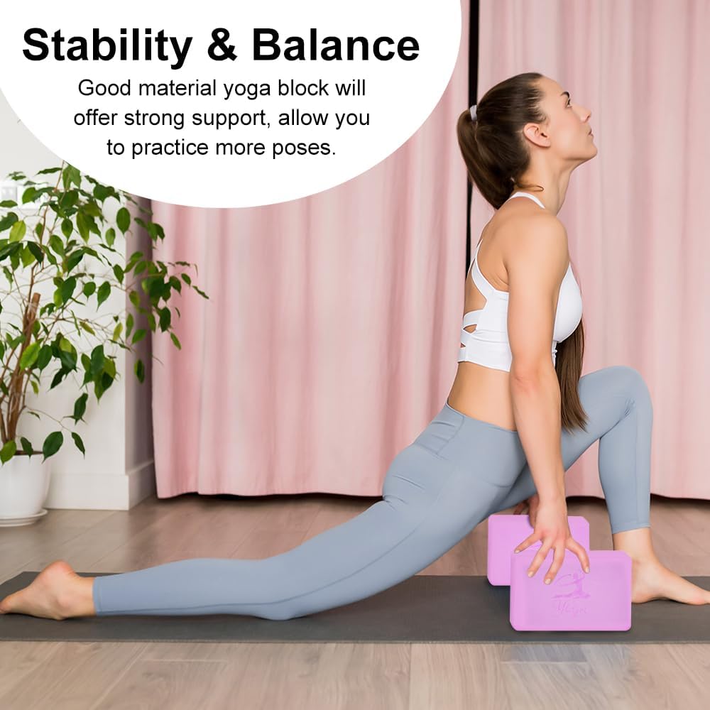 2 Yoga Block and 2 Yoga Strap Set,Non-slip EVA Foam Blocks, High Density Yoga Bricks with 6ft Strap, Supportive Latex-Free Yoga Block Accessories for Pilates