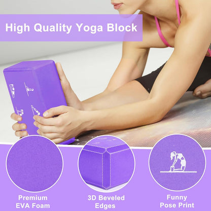 2 Yoga Block and 2 Yoga Strap Set,Non-slip EVA Foam Blocks, High Density Yoga Bricks with 6ft Strap, Supportive Latex-Free Yoga Block Accessories for Pilates