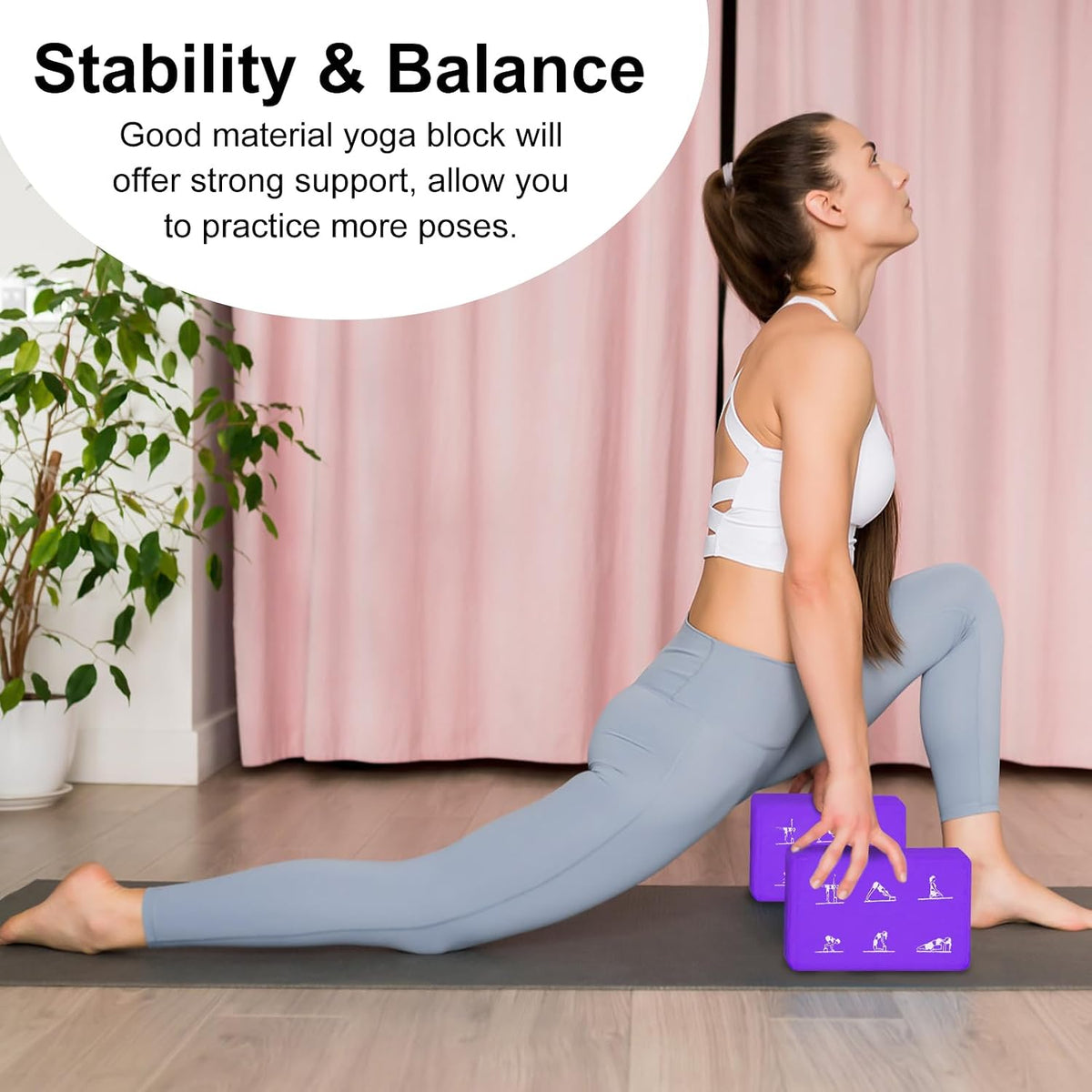 2 Yoga Block and 2 Yoga Strap Set,Non-slip EVA Foam Blocks, High Density Yoga Bricks with 6ft Strap, Supportive Latex-Free Yoga Block Accessories for Pilates